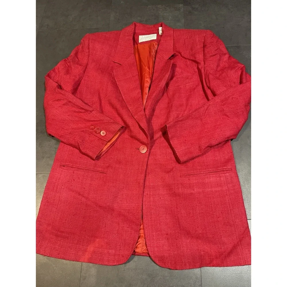Vtg Lord & Taylor Size 12Red 100% Silk‎ Blazer E0130